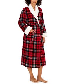 Женский клетчатый халат с длинными рукавами и завязками Charter Club, красный