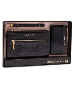 Подарочный набор: клатч на молнии Croco и чехол для визиток, 2 предмета Anne Klein, черный