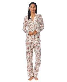 Женские 2 шт. Пижамный комплект с цветочным принтом Lauren Ralph Lauren, тан/бежевый