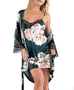 Женские Арибелла 2 шт. Цветочный халат &amp; Комплект сорочки Linea Donatella, зеленый