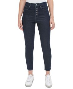 Женские джинсы скинни с открытой пуговицами и высокой посадкой Calvin Klein Jeans, синий