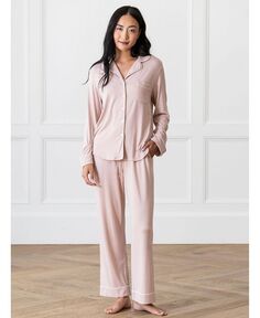 Женский пижамный комплект из вискозы стрейч-вязки с длинными рукавами из бамбука Cozy Earth, розовый