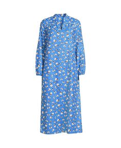 Женская фланелевая ночная рубашка с длинными рукавами Lands&apos; End, цвет Chicory blue snowman