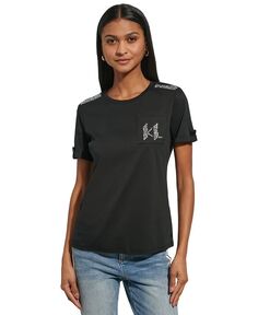 Женская футболка с карманом и монограммой KARL LAGERFELD PARIS, черный