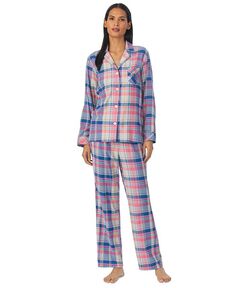 Женские 2 шт. Пижамный комплект с зубчатым воротником Lauren Ralph Lauren, красный