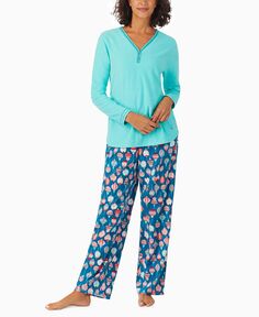 Женские 2 шт. Флисовый пижамный комплект с длинными рукавами и принтом Cuddl Duds, фиолетовый