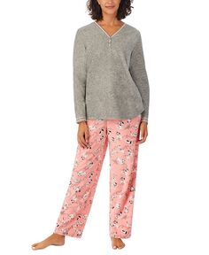 Женские 2 шт. Флисовый пижамный комплект с длинными рукавами и принтом Cuddl Duds, розовый