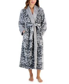 Женский длинный плюшевый халат с запахом и цветочным принтом Charter Club, серый