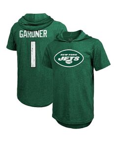Мужская футболка с капюшоном с именем и номером игрока Ahmad Sauce Gardner Heather Green New York Jets, футболка Tri-Blend Majestic, зеленый