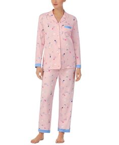 Женские 2 шт. Пижамный комплект с зубчатым воротником и принтом Cuddl Duds, розовый