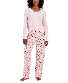 Женские 2 шт. Хлопковый комплект пижамы с V-образным вырезом Charter Club, розовый