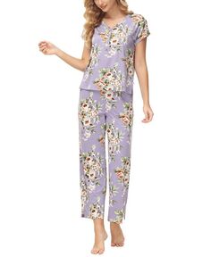 Женский пижамный комплект из двух предметов: топ на пуговицах с короткими рукавами и широкими брюками с принтом Echo, цвет Savannah Floral