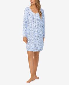 Женская ночная рубашка вязки-свитера с кружевной отделкой Eileen West, цвет White, Blue Print