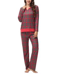 Женский топ с воротником-стойкой и длинными рукавами и брюки для отдыха, пижамный комплект из 2 предметов INK+IVY, цвет Christmas Holiday