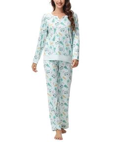 Женский топ с воротником-стойкой и длинными рукавами и брюки для отдыха, пижамный комплект из 2 предметов INK+IVY, цвет Tropical Holiday