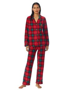 Женские 2 шт. Упакованный пижамный комплект из флиса с принтом Lauren Ralph Lauren, красный
