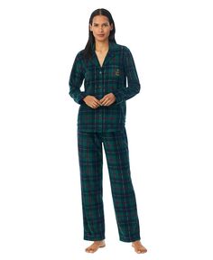Женские 2 шт. Упакованный пижамный комплект из флиса с принтом Lauren Ralph Lauren, зеленый