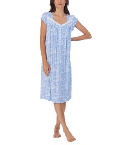 Женская ночная рубашка вальс с цветочным принтом и короткими рукавами Eileen West, синий