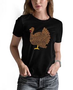 Женская футболка с коротким рукавом и надписью Word Art на День Благодарения LA Pop Art, черный