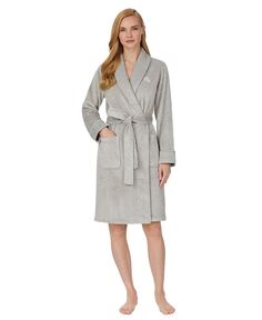 Женский плюшевый халат с длинными рукавами и шалевым воротником Lauren Ralph Lauren, серый