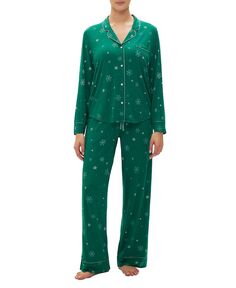GapBody женские, 2 шт. Пижамный комплект с зубчатым воротником и длинными рукавами GAP, цвет Apple Green Snowflake