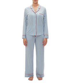 GapBody женские, 2 шт. Пижамный комплект с зубчатым воротником и длинными рукавами GAP, цвет Blue And White Stripe