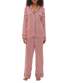 GapBody женские, 2 шт. Пижамный комплект с зубчатым воротником и длинными рукавами GAP, цвет Red And White Stripe