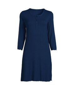 Женская ночная рубашка длиной до колена с рукавами пуантелле и рукавами 3/4 Lands&apos; End, цвет Deep sea navy