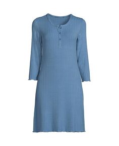 Женская ночная рубашка длиной до колена с рукавами пуантелле и рукавами 3/4 Lands&apos; End, цвет Muted blue