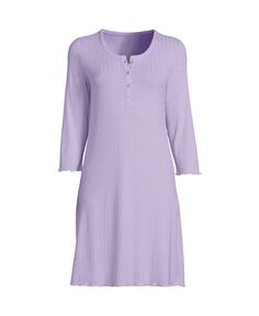 Женская ночная рубашка длиной до колена с рукавами пуантелле и рукавами 3/4 Lands&apos; End, фиолетовый