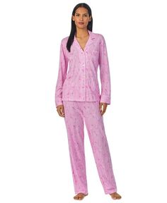 Женский комплект из вязаного топа с длинными рукавами и пижамных брюк с рисунком пейсли Lauren Ralph Lauren, розовый