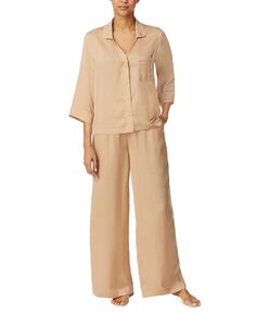 Женские 2 шт. Атласный пижамный комплект с широкими штанинами Sanctuary, тан/бежевый