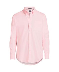 Мужская однотонная классическая рубашка с воротником на пуговицах Supima в традиционном стиле без железа Lands&apos; End, розовый