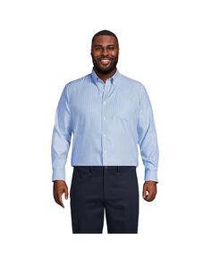 Мужская классическая рубашка с традиционным узором без железа Supima с точечным воротником на пуговицах Lands&apos; End, синий