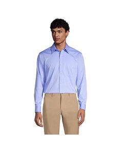 Мужская однотонная классическая рубашка с прямым воротником Supima Pinpoint без железа Lands&apos; End, цвет Light blue