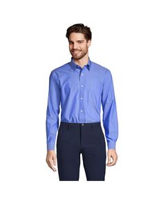 Мужская однотонная классическая рубашка с прямым воротником Supima Pinpoint без железа Lands&apos; End, цвет Light french blue