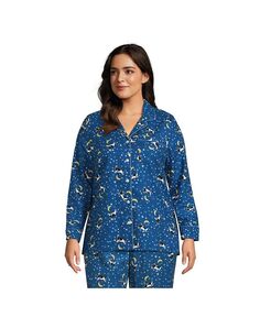 Женская фланелевая пижамная рубашка больших размеров с длинными рукавами и принтом Lands&apos; End, цвет Evening blue starry night cow