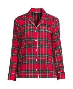 Женская фланелевая пижамная рубашка больших размеров с длинными рукавами и принтом Lands&apos; End, красный