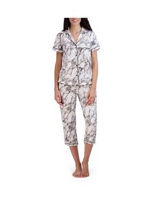 Женский пижамный комплект из топа и брюк с короткими рукавами и воротником-стойкой, комплект из 2 предметов BCBG MAXAZRIA, белый