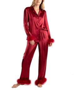 Женский атласный пижамный комплект с перьями марабу Linea Donatella, цвет Ruby