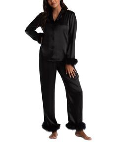 Женский атласный пижамный комплект с перьями марабу Linea Donatella, черный