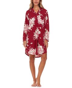 Женская трикотажная рубашка для сна Deborah с цветочным принтом Flora by Flora Nikrooz, красный