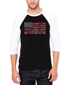 Мужская бейсбольная футболка реглан с надписью «Фейерверк» и американским флагом LA Pop Art, цвет Black, White