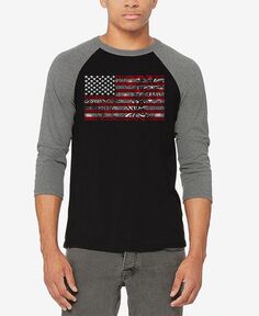 Мужская бейсбольная футболка реглан с надписью «Фейерверк» и американским флагом LA Pop Art, цвет Gray, Black