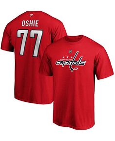 Мужская красная футболка TJ Oshie Washington Capitals Team с аутентичным именем и номером Stack Fanatics, красный