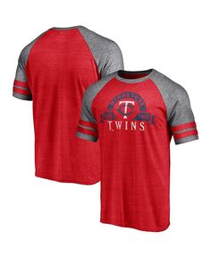 Мужская футболка с двумя полосками реглан Tri-Blend с логотипом Heather Red Minnesota Twins Utility Fanatics, красный