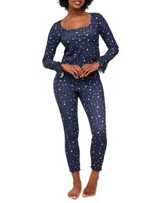 Женский пижамный топ Audra с длинными рукавами и усилителем; Комплект леггинсов Adore Me, синий