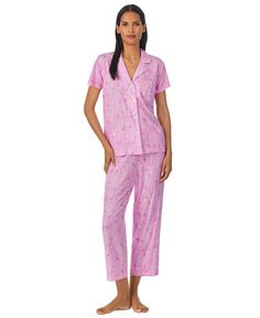 Женский комплект из вязаного топа с короткими рукавами и капри с узором пейсли и пижамных брюк Lauren Ralph Lauren, розовый