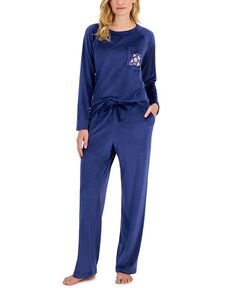 Женские 2 шт. Велюровый пижамный комплект с вышивкой Charter Club, синий