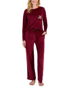 Женские 2 шт. Велюровый пижамный комплект с вышивкой Charter Club, красный